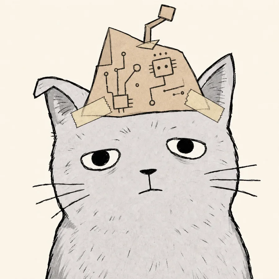 Same Cat wearing a handmade AI paper hat